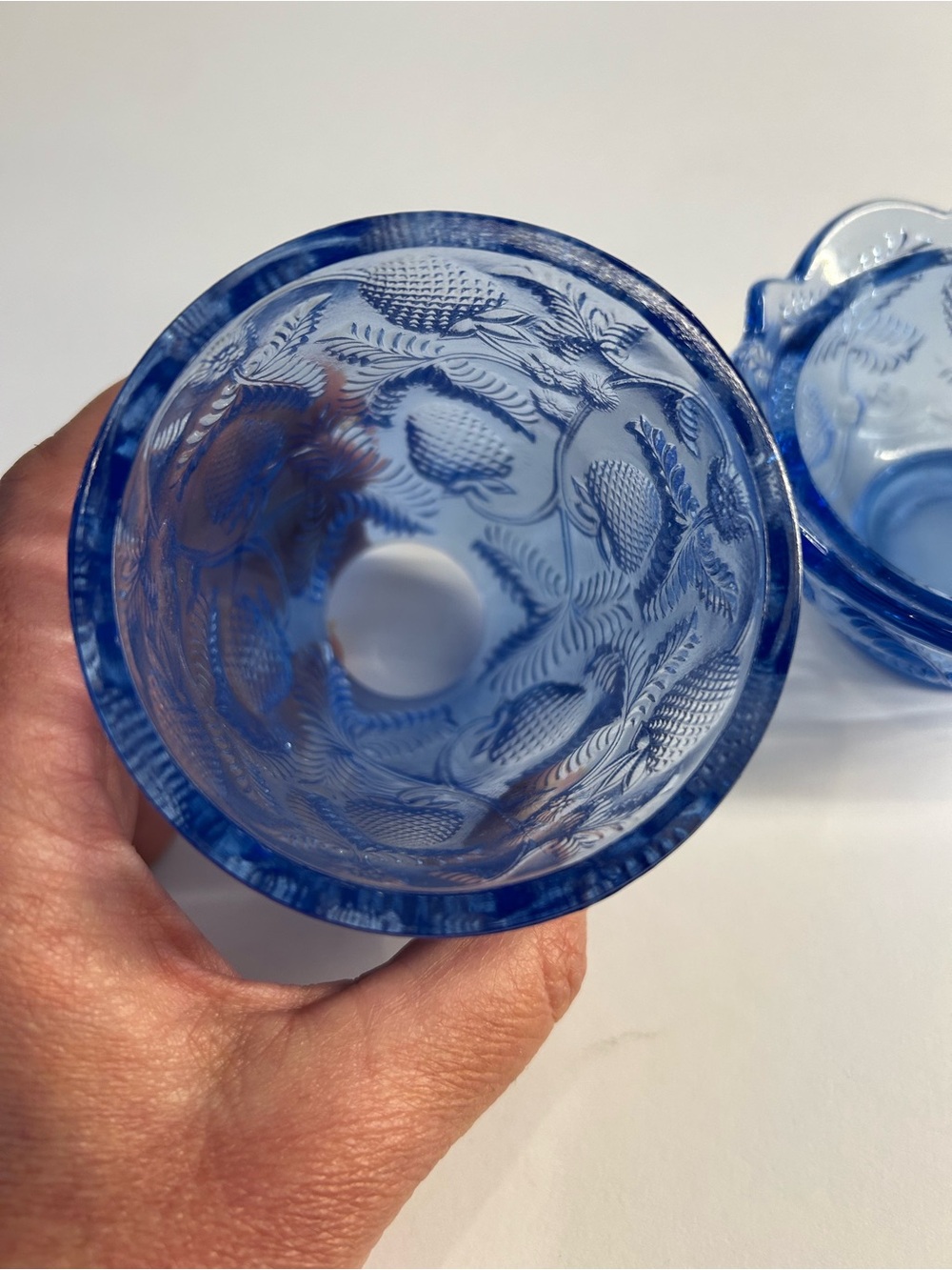 Fenton Provinical Blue Inverted Strawberry Fairy Lamp Vintage MCM - Picture 8 of 10
